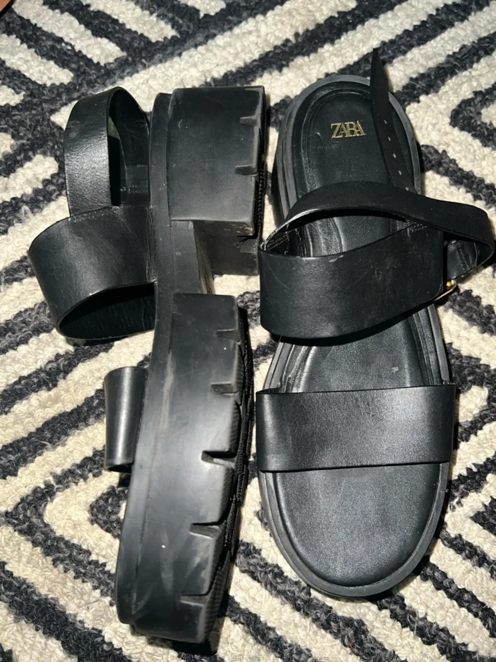 Zara Black Chunky Double-Strap Platform Sandals